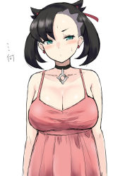 1girl alternate_breast_size blush breasts choker cleavage creatures_(company) dress earrings game_freak hair_ornament jewelry large_breasts marnie_(pokemon) necklace nintendo pink_dress pokemon pokemon_swsh sketch twintails yue_(show-ei)