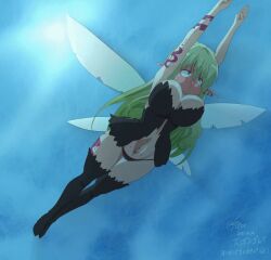 Rule 34 | 1girl, air bubble, aloe (ishuzoku reviewers), animated, animated gif, asphyxiation, breasts, bubble, blowing bubbles, drowning, fairy, fairy wings, green eyes, green hair, high heels, holding breath, ishuzoku reviewers, large breasts, long hair, navel, puffy cheeks, straight hair, submerged, swimming, tagme, tattoo, underwater, water, wings
