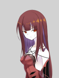 Rule 34 | armpits, breasts, cleavage, collarbone, crimson avenger (elsword), elbow gloves, elesis (elsword), elsword, eyes visible through hair, gloves, grey background, highres, open mouth, red eyes, red hair, zetsuei (zetto)