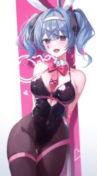Rule 34 | 1girl, absurdres, aqua eyes, aqua hair, bare shoulders, breasts, cleavage, hatsune miku, highres, leotard, long hair, looking at viewer, medium breasts, myowa, open mouth, playboy bunny, rabbit hole (vocaloid), smile, solo, vocaloid