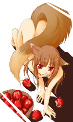 Rule 34 | 00s, animal ears, apple, food, fruit, holo, ndemotte, nude, red eyes, solo, spice and wolf, tail, wolf ears, wolf tail