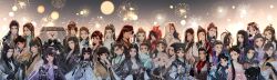Rule 34 | 6+boys, 6+girls, absurdres, bald, black eyes, black hair, black headwear, blue eyes, blunt bangs, bug, butterfly, butterfly on nose, chinese clothes, closed eyes, fireworks, forehead, hair ornament, hand up, hanfu, highres, incredibly absurdres, insect, jianxia qingyuan (series), jianxia qingyuan online 3, long hair, monk, multiple boys, multiple girls, night, night sky, one eye closed, sky, upper body, yi er san