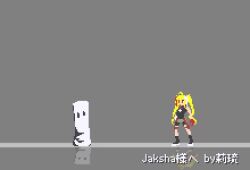 Rule 34 | 1girl, animated, blonde hair, pixel art, punching bag, scythe, solo, tagme, twintails, video