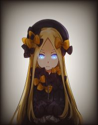 Rule 34 | 1girl, abigail williams (fate), black bow, black dress, black hat, blonde hair, blue eyes, bow, bug, butterfly, closed mouth, commentary request, dou (mame eee), dress, fate/grand order, fate (series), forehead, glowing, glowing eyes, hair bow, hat, highres, holding, holding key, insect, key, long hair, long sleeves, looking at viewer, orange bow, parted bangs, polka dot, polka dot bow, sleeves past wrists, solo, split mouth, very long hair