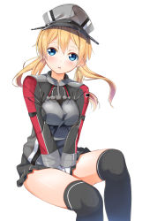Rule 34 | 10s, 1girl, absurdres, blonde hair, blue eyes, byte (allbyte), gloves, hat, highres, kantai collection, long hair, looking at viewer, military, military uniform, open mouth, peaked cap, prinz eugen (kancolle), shizuka (deatennsi), simple background, solo, twintails, uniform