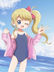Rule 34 | 1girl, blonde hair, blue eyes, child, hoshikawa haruka, kira kira happy star hirake! cocotama, swimsuit