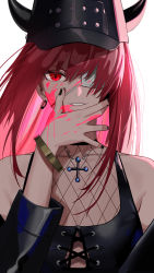 Rule 34 | baseball cap, black nails, bracelet, earrings, eyepatch, hat, highres, jewelry, lace, long hair, nail polish, punishing: gray raven, red eyes, red hair, smile, solo, tsuaaa, vera: rozen (night fever) (punishing: gray raven), vera (punishing: gray raven)