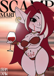 Rule 34 | bikini, cup, drinking glass, fake magazine cover, gramdraw, magazine cover, pubic tattoo, red hair, swimsuit, tattoo, wine glass