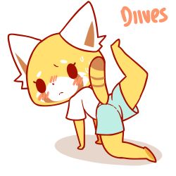 Rule 34 | 10s, 1girl, aggressive retsuko, all fours, animal ears, animated, animated gif, artist name, ass, barefoot, black eyes, blue shorts, blush, diives, female focus, from behind, full body, furry, furry female, leg up, looking at viewer, looking back, nose blush, open mouth, red panda, retsuko, shirt, short sleeves, shorts, signature, simple background, solo, sweat, tail, white background, white shirt, yoga