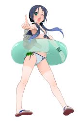 Rule 34 | 10s, 1girl, bikini, blue hair, blush, breasts, chagen kokimu, cleavage, full body, green eyes, hair ribbon, highres, innertube, kantai collection, long hair, low twintails, multiple girls, navel, one eye closed, open mouth, pointing, ribbon, sandals, small breasts, solo, suzukaze (kancolle), swim ring, swimsuit, transparent background, twintails, very long hair