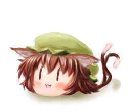 Rule 34 | :3, animal ears, bad id, bad pixiv id, blush, brown eyes, brown hair, cat ears, cat tail, chen, earrings, female focus, hat, jewelry, lowres, mob cap, multiple tails, no humans, open mouth, scarlet (studioscr), simple background, single earring, solo, tail, touhou, yukkuri shiteitte ne, | |