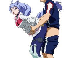 Rule 34 | 1boy, 1girl, bent over, blue eyes, blue hair, boku no hero academia, clothed sex, hadou nejire, hetero, long hair, mr trace mosha, sex, sex from behind, solo focus, standing