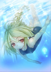 Rule 34 | 1girl, ahoge, arc system works, bad id, bad pixiv id, blazblue, blonde hair, braid, chatsubo (yaba-yaba), freediving, highres, lambda-11, long hair, one-piece swimsuit, red eyes, school swimsuit, solo, swimming, swimsuit, underwater, water