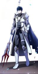 Rule 34 | 1boy, armor, black hair, blue hair, closed mouth, joshua sanders, manga illustration, solo, the legendary spearman returns