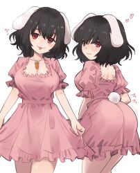Rule 34 | 1girl, alternate breast size, ass, breasts, cleavage, highres, huge ass, inaba tewi, large breasts, rabbit ears, red eyes, simple background, touhou, urin, white background
