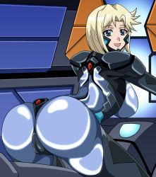 Rule 34 | ass, ass focus, blonde hair, breasts, fortified suit, large breasts, looking at viewer, muv-luv, muv-luv alternative, muv-luv total eclipse, short hair, skin tight, stella bremer
