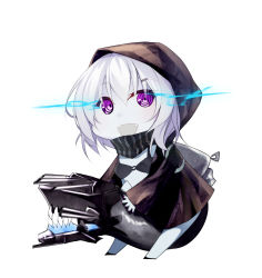 Rule 34 | 10s, 1girl, absurdres, abyssal ship, bad id, bad pixiv id, bag, fang, glowing, glowing eyes, highres, hood, jacket, kantai collection, open mouth, purple eyes, re-class battleship, riding, short hair, silver hair, smile, suisai., tail