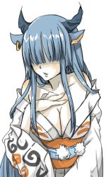 Rule 34 | 1girl, breasts, cleavage, itegami, japanese clothes, large breasts, long hair, ookami (game), personification, solo
