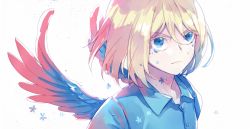 Rule 34 | 10s, 1boy, bad id, bad pixiv id, blonde hair, blue eyes, cardfight!! vanguard, cardfight!! vanguard g, crying, feathered wings, flower, kiba shion, lyodi, male focus, portrait, simple background, solo, white background, wings