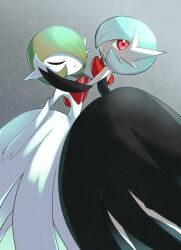 Rule 34 | 2others, alternate color, closed eyes, closed mouth, colored skin, commentary, creatures (company), from side, game freak, gardevoir, gen 3 pokemon, green hair, hands up, highres, looking at viewer, mega gardevoir, mega pokemon, multiple others, nintendo, parted lips, pink eyes, pokemon, pokemon (creature), shiny and normal, shiny pokemon, white skin, yuuki510510