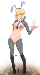 Rule 34 | 1girl, artoria pendragon (fate), blonde hair, blue eyes, breasts, covered erect nipples, fate/stay night, fate (series), female focus, large breasts, p9 (susisasimi), pussy, rabbit, short hair