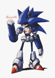 Rule 34 | clenched hand, highres, humanoid robot, kuruton486, looking to the side, mecha sonic, open hand, robot, science fiction, shadow, solo, sonic &amp; knuckles, sonic (series), sonic the hedgehog (classic), twitter username, visor, white background