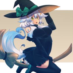 Rule 34 | 1girl, animal ears, green eyes, hat, kuromiya, long hair, original, shiromiya asuka, solo, white hair, witch hat