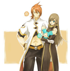 Rule 34 | 00s, blue eyes, brown hair, gloves, long hair, luke fon fabre, mieu (tales), red hair, smile, tales of (series), tales of the abyss, tear grants, thighhighs