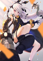 Rule 34 | 1girl, :o, absurdres, arknights, bare legs, bare shoulders, black footwear, black gloves, boots, cannon, chinese commentary, commentary request, detached sleeves, gloves, grey jacket, hair ornament, highres, holding, holding weapon, huge filesize, jacket, lankuchashuangjielong, leg up, long hair, long sleeves, looking at viewer, low-tied long hair, red eyes, shoe soles, sidelocks, silver hair, single glove, solo, thigh strap, thighs, transparent background, very long hair, weapon, weedy (arknights), x hair ornament