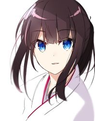 Rule 34 | 1girl, a.a (aa772), black hair, blue eyes, blurry, close-up, depth of field, hakama-chan (aa), long hair, looking at viewer, original, parted lips, portrait, sidelocks, simple background, smile, solo, upper body, white background