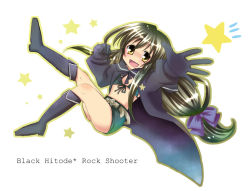 Rule 34 | 1girl, black rock shooter, black rock shooter (character), black rock shooter (cosplay), clannad, cosplay, gloves, ibuki fuuko, kanae tsukasa, long hair, midriff, parody, ribbon, shorts, socks, solo, vocaloid