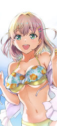 Rule 34 | 1girl, aqua eyes, birthday, breasts, cleavage, gonta (gshoutai), hinoshita kaho, link! like! love live!, looking at viewer, love live!, open mouth, outdoors, smile, solo, swimsuit