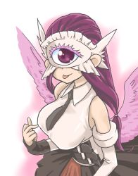 Rule 34 | 1girl, belt, breasts, female focus, homemade heroes, large breasts, lerarin, long hair, mask, necktie, purple hair, solo, suzushiro seri, tongue, tongue out, wings