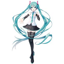 Rule 34 | 1girl, aqua eyes, aqua hair, aqua nails, aqua necktie, aqua trim, arm tattoo, bad source, bare shoulders, black footwear, black headphones, black skirt, black sleeves, boots, breasts, collared shirt, detached sleeves, full body, hair between eyes, hair ornament, hand on own chest, hatsune miku, hatsune miku (vocaloid4), headset, highres, ixima, long hair, long sleeves, looking at viewer, necktie, number tattoo, official art, open mouth, outstretched arm, outstretched hand, shirt, skindentation, skirt, sleeveless, sleeveless shirt, small breasts, smile, solo, standing, tattoo, thigh boots, third-party source, transparent background, very long hair, vocaloid, white shirt