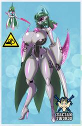 Rule 34 | breasts, cleavage, creatures (company), game freak, high heels, highres, huge breasts, iron valiant, nintendo, pokemon, thick thighs, thighs, zacianswords