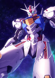 Rule 34 | absurdres, commentary, from below, gundam, gundam aerial, gundam suisei no majo, highres, ka ki o, looking at viewer, mecha, mobile suit, night, night sky, no humans, robot, sky, solo, star (sky), starry sky, upper body, v-fin
