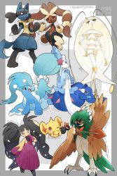 Rule 34 | alternate color, arrow (symbol), bad id, bad pixiv id, border, bright pupils, brionne, commentary request, creatures (company), decidueye, game freak, gen 3 pokemon, gen 4 pokemon, gen 7 pokemon, grey border, hand up, highres, lopunny, lucario, mawile, mega lopunny, mega mawile, mega pokemon, nintendo, pheromosa, pokemon, pokemon (creature), popplio, primarina, purple eyes, shinx, shiny pokemon, translation request, ultra beast, white background, white pupils, yukin (es)