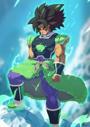 Rule 34 | 10s, 1boy, angry, armor, armored boots, arms at sides, aura, bad id, bad pixiv id, bare arms, black hair, boots, breastplate, broly (dragon ball super), bulge, choker, clenched hand, closed mouth, commentary, day, dragon ball, dragon ball super, english commentary, glowing, glowing eyes, highres, light trail, long hair, looking at viewer, male focus, muscular, muscular male, outdoors, pectorals, pointy hair, redesign, scar, shoulder armor, signature, skin tight, solo, pauldrons, standing, thick eyebrows, tovio rogers, v-shaped eyebrows, vambraces, yellow eyes