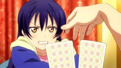 Rule 34 | 10s, 2girls, animated, animated gif, blue hair, blush, card, indoors, long hair, love live!, love live! school idol project, love live! the school idol movie, minami kotori, multiple girls, open mouth, poker, poker face failure, solo focus, sonoda umi, yellow eyes