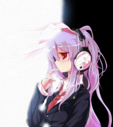 Rule 34 | 1girl, alphes (style), animal ears, auer, azuma seiji, bad id, bad pixiv id, rabbit ears, female focus, finger to mouth, headphones, long hair, parody, profile, purple hair, red eyes, reisen udongein inaba, solo, style parody, touhou