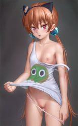 Rule 34 | 1girl, aki99, alisa southerncross, animal ears, bandaid, beads, blush, bow, bow panties, breasts, cat ears, censored, cleft of venus, fake animal ears, hair beads, hair ornament, hairband, highres, keroro gunsou, long hair, looking at viewer, md5 mismatch, mosaic censoring, nipples, no bra, one breast out, orange hair, panties, panty pull, petite, pink panties, pussy, red eyes, revision, small breasts, solo, standing, strap slip, tank top, twintails, uncensored, underwear