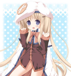 blonde_hair blue_eyes cape fang hat little_busters! long_hair mizunashi_tomo no_pants noumi_kudryavka school_uniform solo