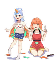 Rule 34 | 2girls, absurdres, blue eyes, blue hair, blush, earrings, feather earrings, feathers, gradient hair, green hair, highres, holding, hololive, hololive english, hololive indonesia, jewelry, kobo kanaeru, liquid hair, long hair, looking at viewer, mother and daughter, multicolored hair, multiple girls, open mouth, orange hair, oruka oru, smile, takanashi kiara, two-tone hair, virtual youtuber, white hair