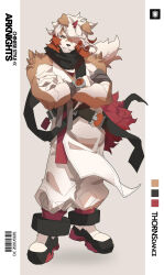 Rule 34 | 1boy, arknights, bara, chinese clothes, crossed arms, furry, furry male, gloves, highres, horns, hung (arknights), ibara dance, looking at viewer, male focus, mythological creature, pants, shirt, single horn, sleeveless, sleeveless shirt, smile, solo, white gloves, white pants, white shirt