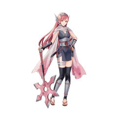 Rule 34 | 1girl, absurdres, arm guards, axe, bare shoulders, battle axe, breasts, cherche (fire emblem), cleavage, closed mouth, commentary request, elbow gloves, feet, fingerless gloves, fire emblem, fire emblem awakening, fire emblem heroes, gloves, gradient clothes, headgear, highres, holding, holster, japanese clothes, kaya8, kodachi, kunai, legs, long hair, looking at viewer, medium breasts, ninja, nintendo, obi, official art, pelvic curtain, pink eyes, pink hair, sand, sandals, sash, scarf, sheath, sheathed, short sword, sleeveless, smile, solo, standing, sword, thigh holster, thighhighs, toeless legwear, toes, weapon, white background, zouri