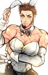 Rule 34 | 1boy, bad hands, blue eyes, blush, brown hair, crossdressing, facial hair, fate/grand order, fate (series), goatee, highres, long sideburns, pectoral cleavage, male focus, male playboy bunny, muscular, napoleon bonaparte (fate), pectorals, scar, sideburns, sketch, solo, tight clothes, zuman (zmnjo1440)