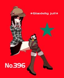 Rule 34 | 1girl, ahoge, bad id, bad pixiv id, beak, bell, black hair, boots, bow, coat, creatures (company), eyelashes, frilled skirt, frills, game freak, gen 4 pokemon, hat, ngayope, nintendo, no nose, open mouth, parted bangs, plaid, pokemon, pokemon (creature), purple eyes, ribbon, short hair, sitting, skirt, star (symbol), starly, striped, thighhighs, wings