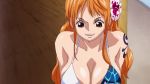 Rule 34 | animated, bikini, bouncing breasts, breasts, brown eyes, cleavage, female focus, happy, large breasts, long hair, nami (one piece), one piece, one piece special: episode 0, orange hair, shiny skin, swimsuit, tagme, talking, video