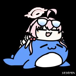 Rule 34 | 1girl, :3, animated, animated gif, closed eyes, glasses on head, halo, lowres, seal (animal), seseren