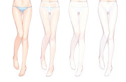 Rule 34 | 1girl, bare legs, barefoot, bison cangshu, blue panties, comparison, feet, groin, highres, hip focus, legs, lower body, multiple views, navel, no shoes, original, panties, panties under pantyhose, pantyhose, see-through, simple background, striped clothes, striped panties, thigh gap, thighs, underwear, white background, white panties, white pantyhose
